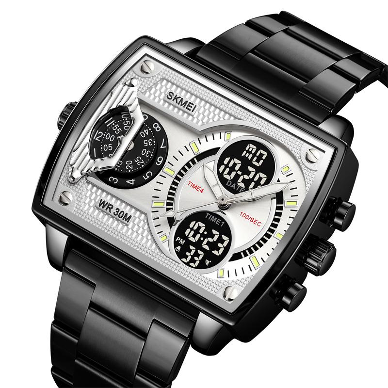 Skmei Mens Multiple Time Zone Sports Watches Fashion Digital Analog Display Waterproof Quartz Wristwatch Led Chrono Alarm Clock