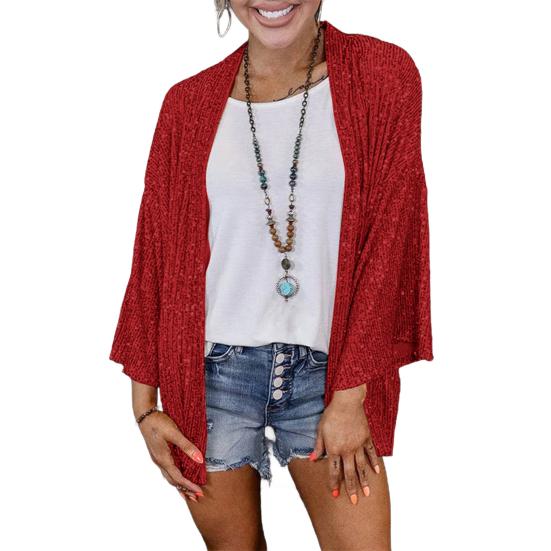 Women Sequin Coat Long Sleeve Open Front Solid Color Jacket Solid Color Spring Autumn Mid-length Cardigan
