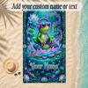 Frog Theme Soft Beach Towel Personalized Custom Name Text Towel Portable for Beach Pool Travel