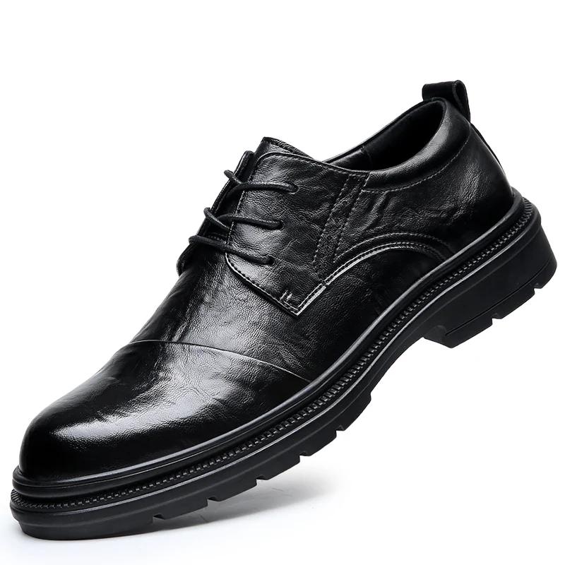 

Мужские туфли из натуральной кожи, деловые туфли-оксфорды на шнуровке, на низком каблуке, для свадеб, офиса, бизнеса, мокасины, удобная обувь 45 чёрный