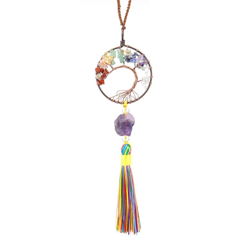 Woven Natural Gravel Crystal Rough Stone Life Tree Fringed Pendant Car Rearview Mirror Pendant Bag Decoration G16