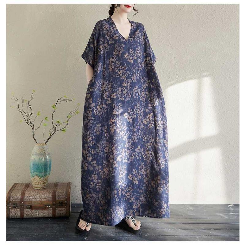 Summer Cotton and Linen Printed Loose and Simple Long Skirt, Women's Skirt Thin