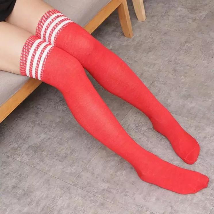 Three-Bar Cotton Men'S And Women'S Sports Socks, Spring And Summer High-Elastic Knee Socks, Long Football Socks