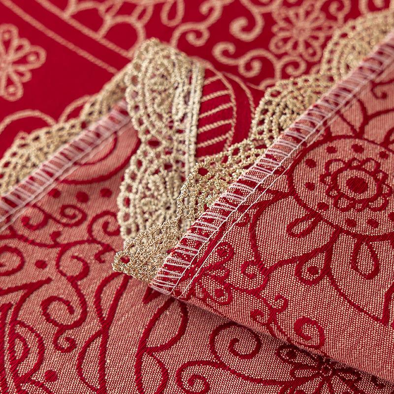Wedding Rectangle Gold Lace Restaurant Tablecloth New Year'S Red Yarn Jacquard Coffee Table Cover