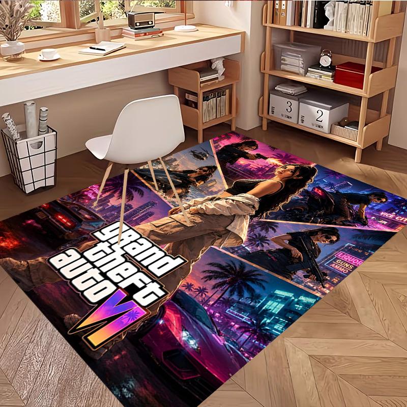Grand Theft Auto VI Print Rug, Washable Floor Carpet, For Entryway Dorm Laundry Room Office Study, Home Decor Birthday Christmas Gift