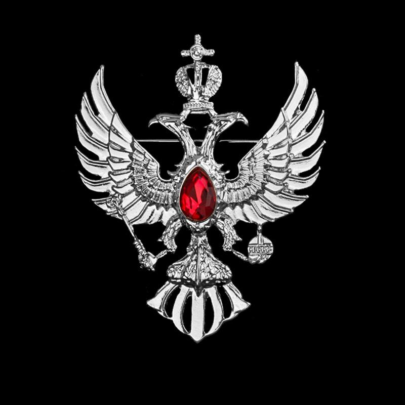 Retro Double-headed Eagle Russian National Emblem Brooches Antique Gold Color Crystal Badge Lapel Pin Women Men Clothes Suit Jewelry Clips