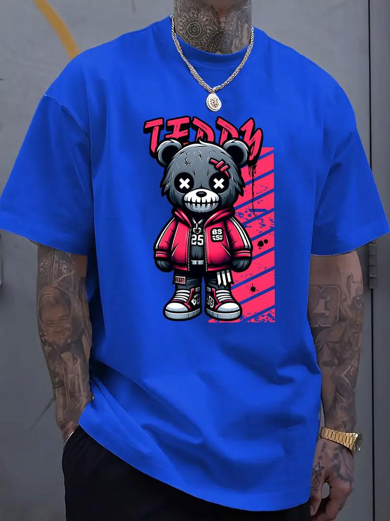 Trendy Teddy Bear Graphic Printed Short-sleeved Luxury Cotton T-shirt Summer Unisex Men Women Casual Loose Fashion Trendy