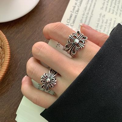 Cross Does Not Fade Thai Silver Ring Women's Internet Celebrity Niche Personality Advanced Open Jewelry