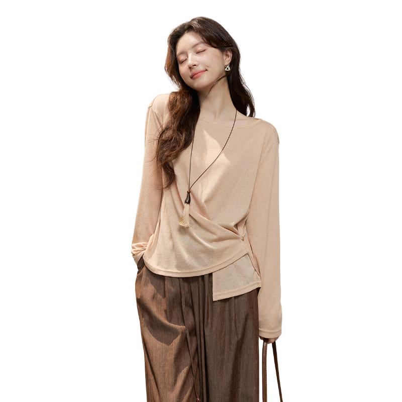 Mixiu Women's Asymmetrical Button Lyocell Blend T-Shirt