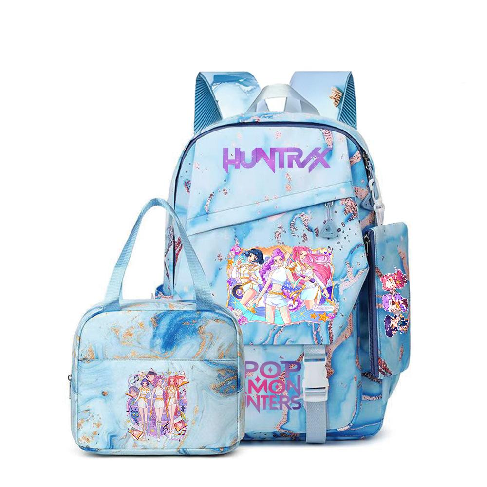 K-Pop Demon Hunter Girl Group Backpack Demon Boy Group Cartoon Anime Lunch Bag Pencil Case Three-Piece Set
