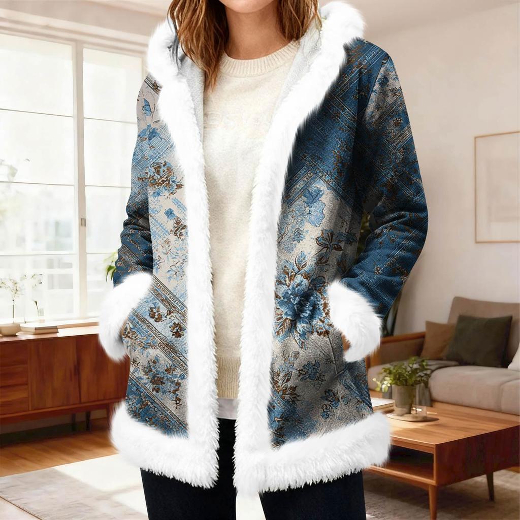 Women's Casual Fleece Hooded Cardigan With Pockets Warm Outerwear