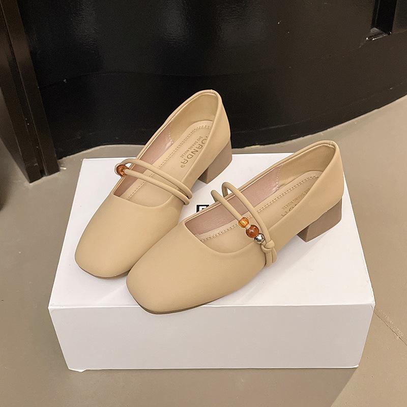 French imitation leather thick heel single shoes women's 2025 new commuter cheongsam shoes Mary Jane shoes shallow mouth medium high heels