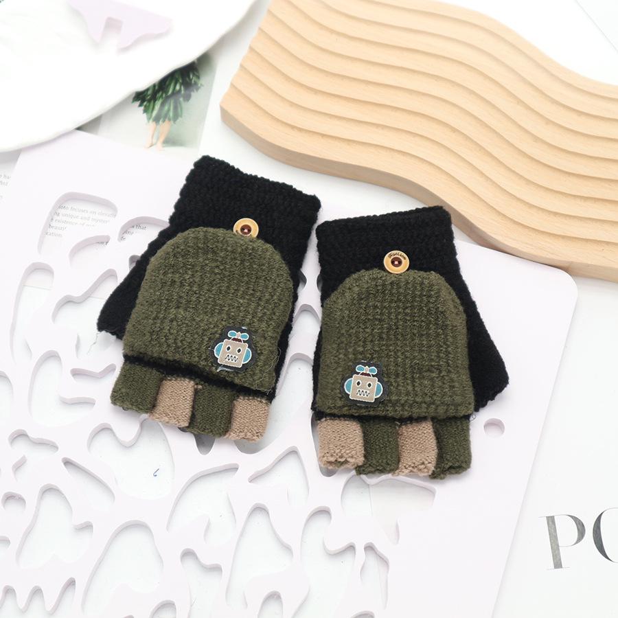 Children's Cute Cartoon Flip-Gloves: Cold-Proof, Half-Finger Winter Writing Warmth for Boys and Girls