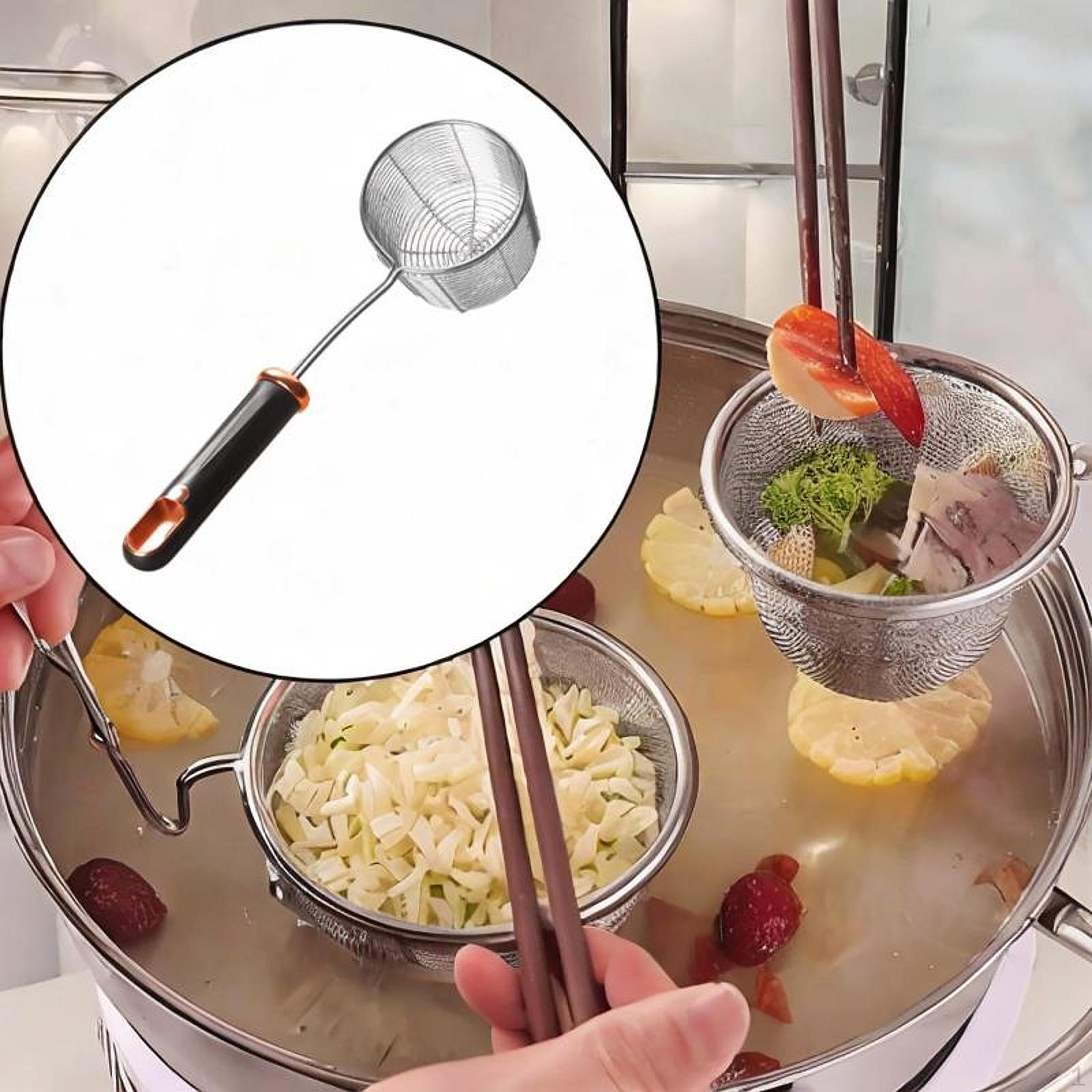 

Deepened Skimmer Spoon Pot Noodle Strainer Food Colander Fine Mesh for Frying black handle