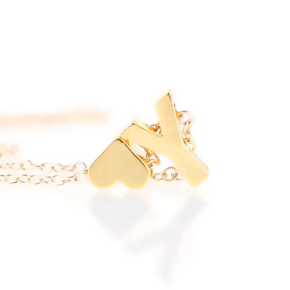 Fashion A-Z 26 Letters Initial Alphabet Heart Necklace Stainless Steel Heart Pendants Necklaces For Women
