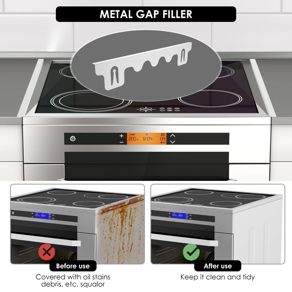 Herdlückenabdeckungen Edelstahl Herdspaltabdeckungen Hitzebeständige Ofenspaltfüller Dichten Lücken zwischen Kochfeld und Arbeitsplatte ab