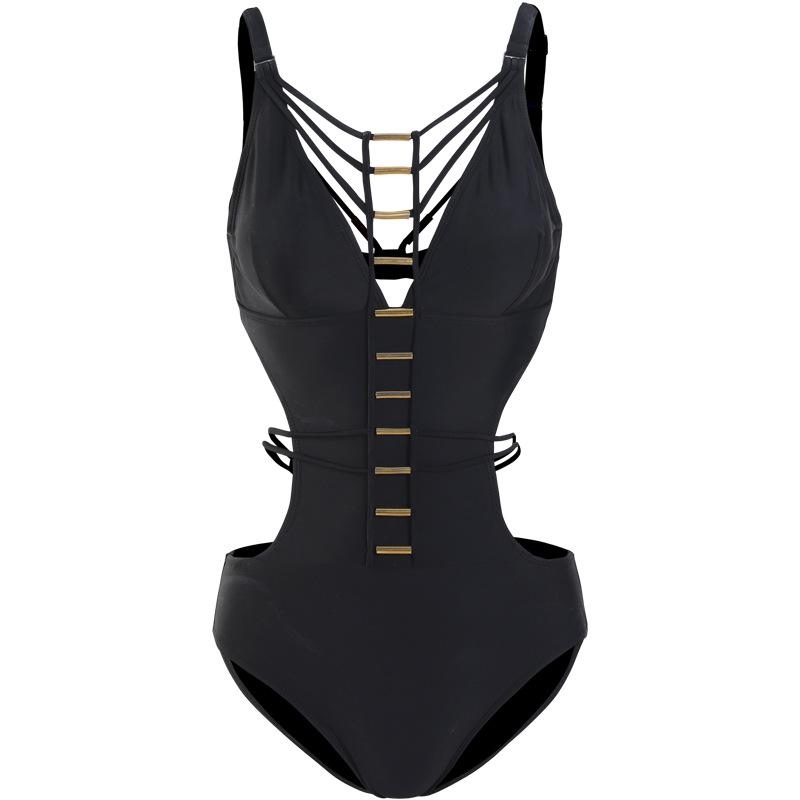 European and American Style Black Multi-rope Sexy One-piece Bikini Swimsuit Women's Summer Beach Vacation Wear One-piece Swimsuit Soaking Temperature
