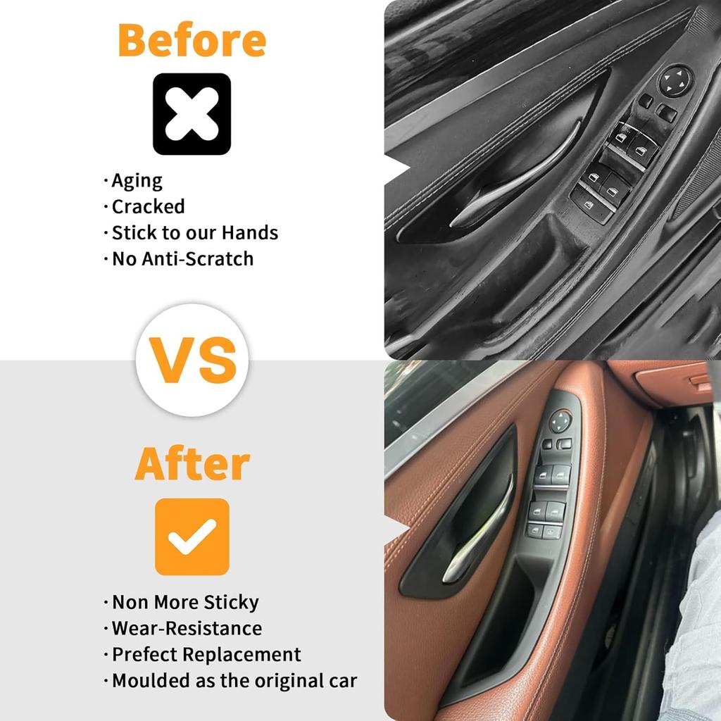7Pcs No-Remove Interior Door Pull Handle Sticky Cover For BMW 5 Series F10/F11 520,523,525,528,530,535 (2010-2016) Fits Driver & Passenger Side