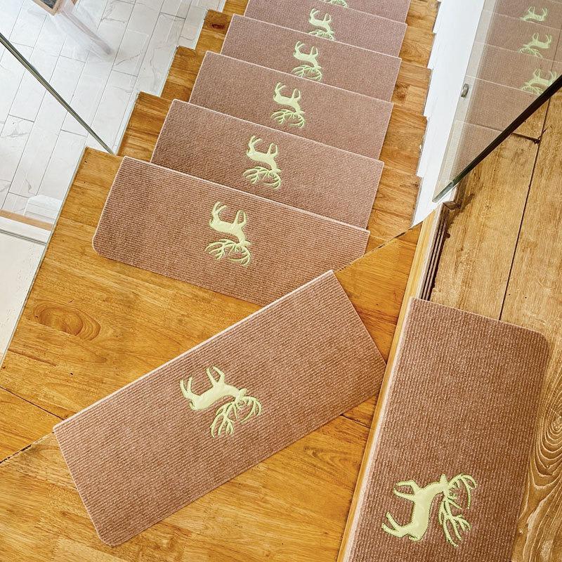 Luminous Self-Adhesive Stair Tread Mats - Splicable, Glue-Free, Solid Wood Protection Carpets