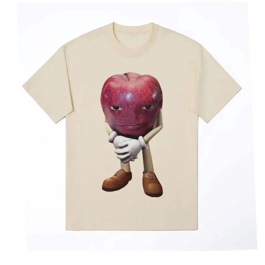 Summer Round Neck Funny Apple Pattern Top Fashionable Casual Pure Cotton Short Sleeved Men's and Women's Unisex T-shirts