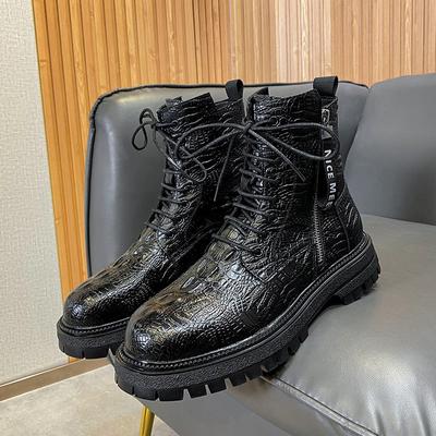 Herbst Winter Krokodilhaut Herren Kurzstiefel Trendige Leder Herren Stiefeletten Reißverschluss Street Cool Lässige Herrenschuhe Botas Hombre