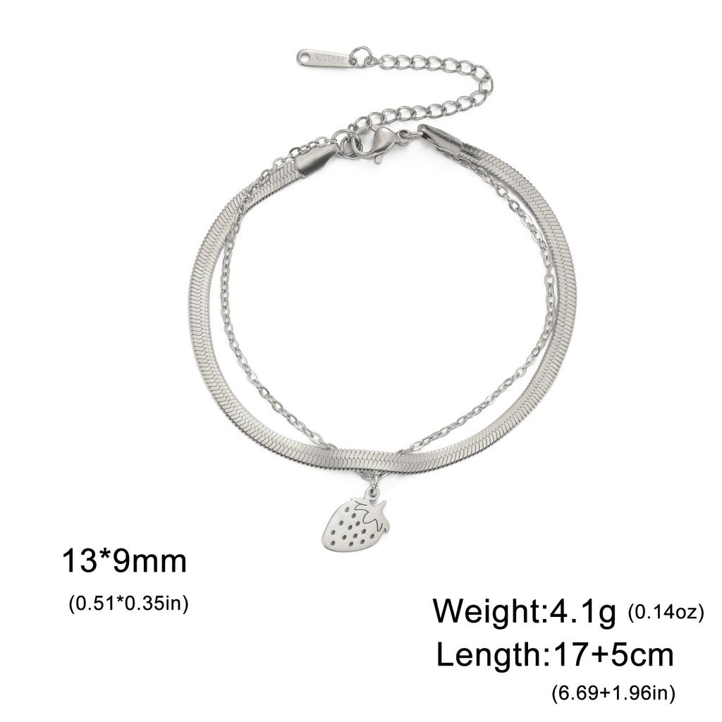 Teamer Cute Strawberry Charm Bracelet Stainless Steel Jewelry for Women Girls Snake Chain Multiple Chains 2026 Trend Couple Gift