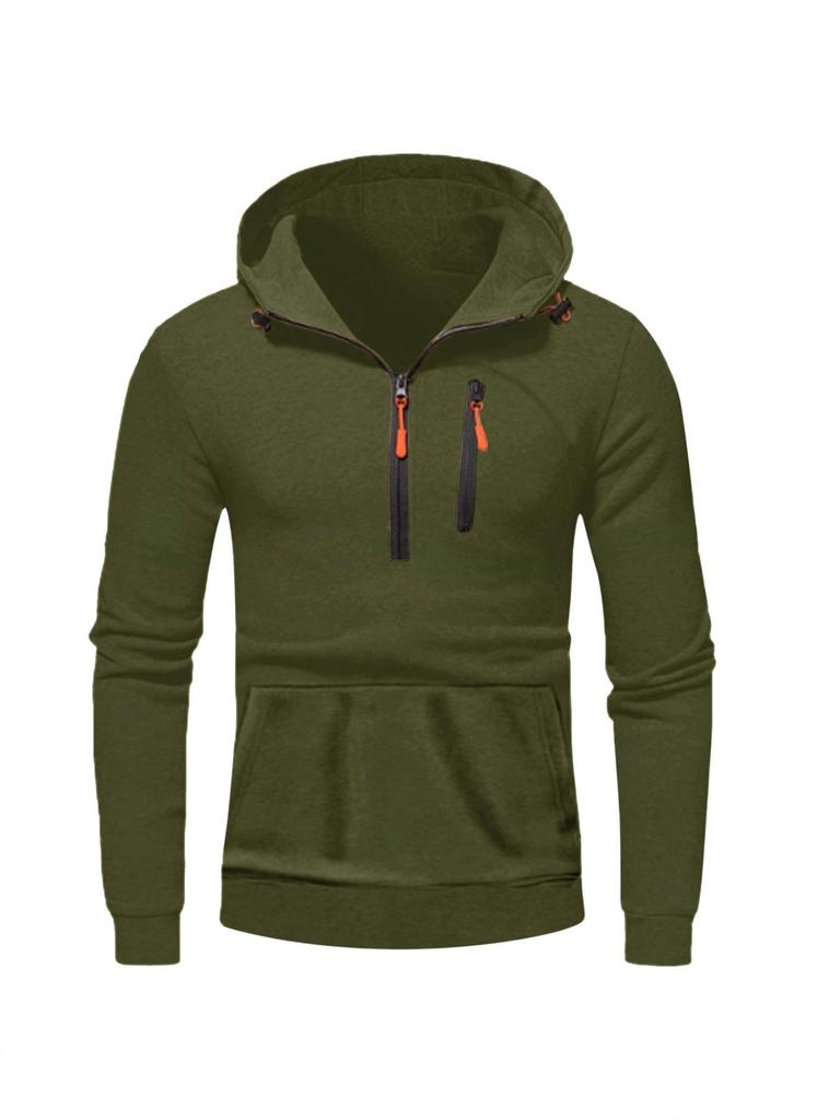 2025 Men's Casual Hooded Pullover Zipper Long Sleeve Sports Sweatshirt for Spring and Autumn