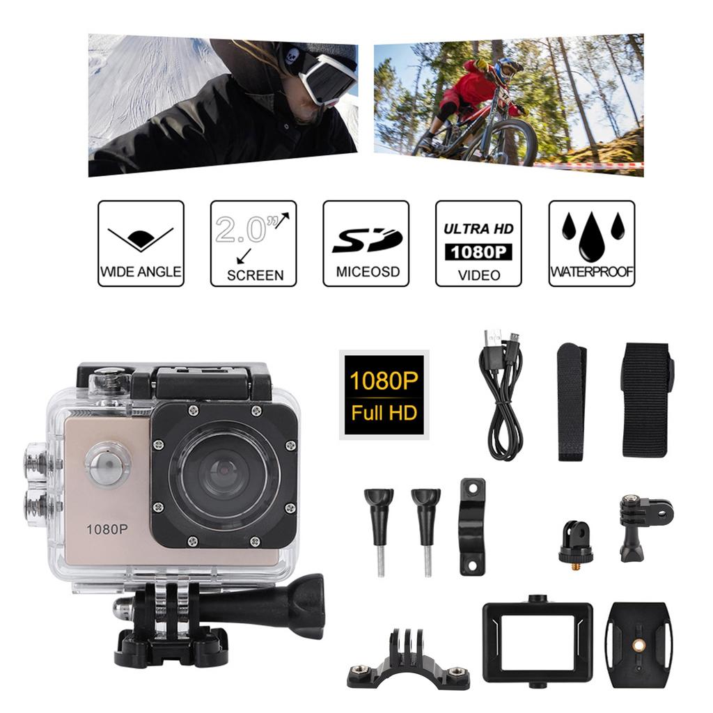 1080P HD 2inch LCD Screen Sports 30m Waterproof Action Camera Set with Battery