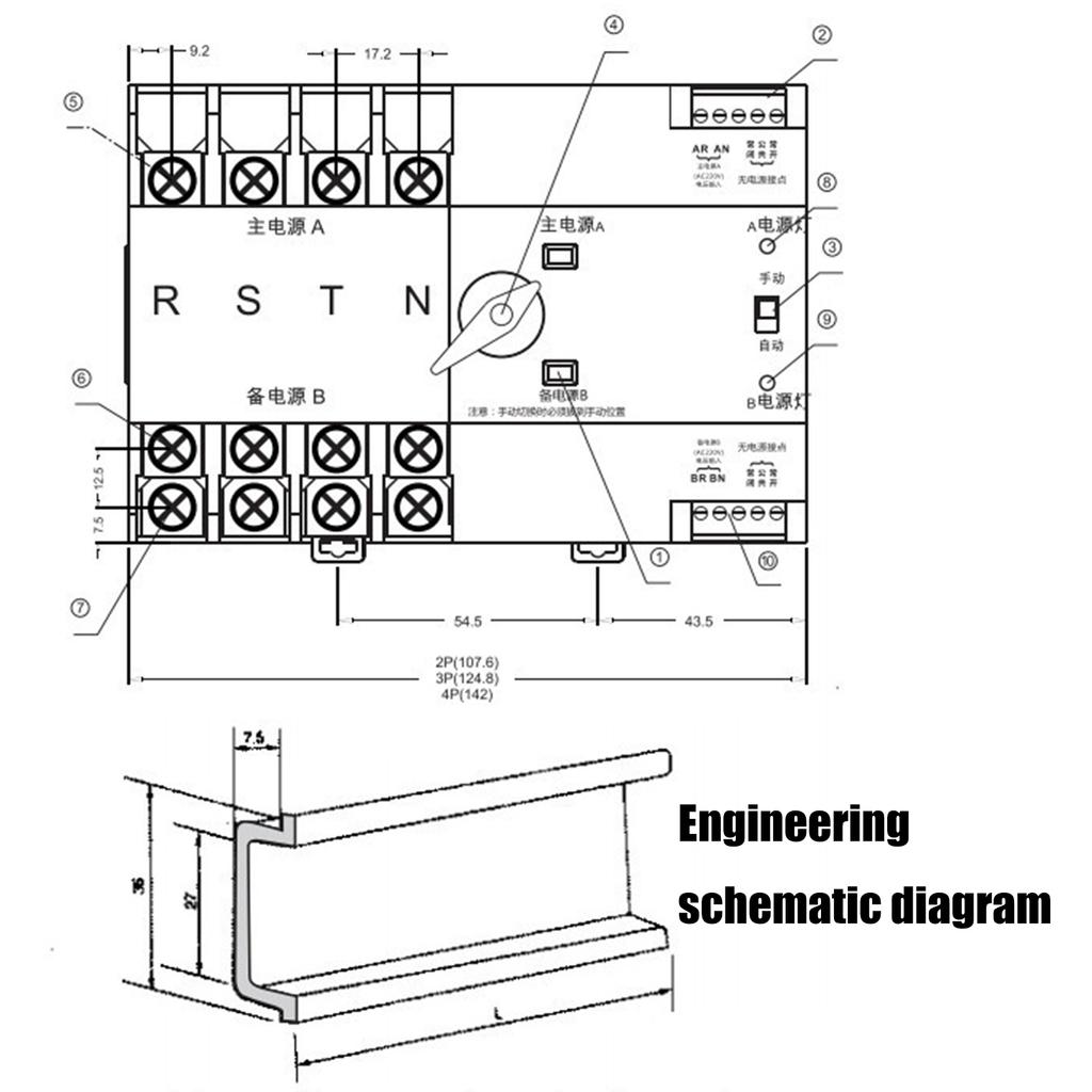 מפסק העברה אוטומטי 100A 4 פולוס כוח כפול מותקן על מסילת דין בקר העברה לגנרטור ביתי מיתוג מהיר