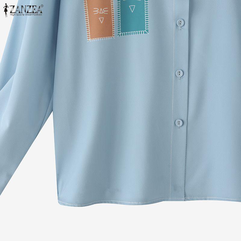 ZANZEA Damska luźna bluzka z długim rękawem i luźnym nadrukiem