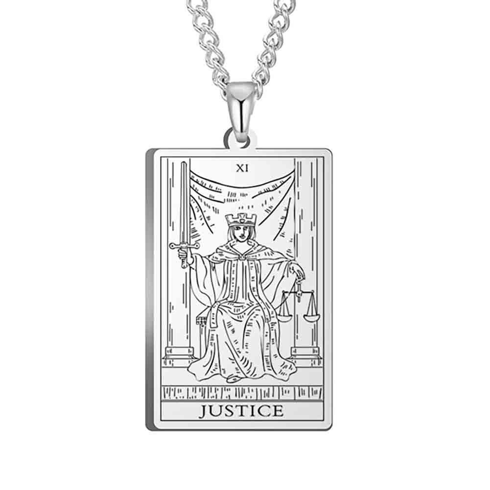 Stainless Steel Tarot Card Pendant Necklace - Men's Retro Hip Hop Style