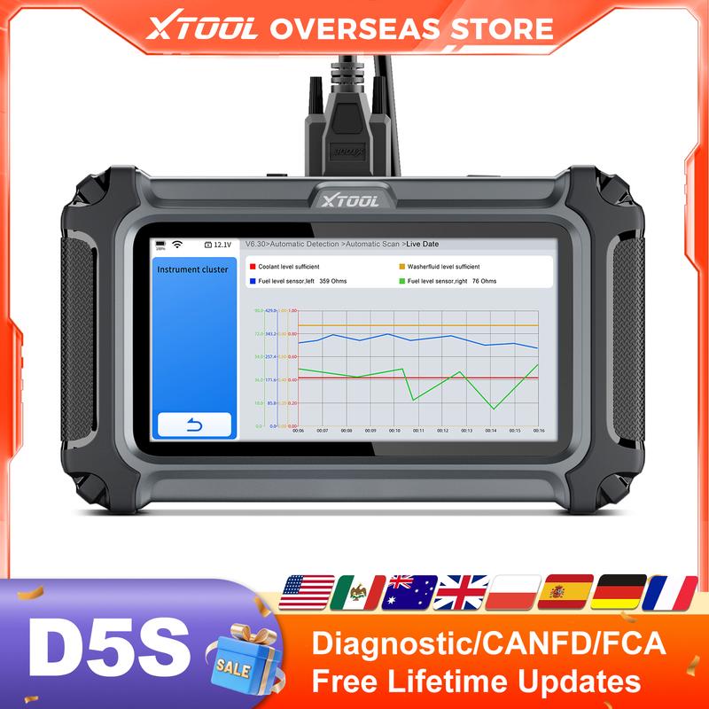 XTOOL D5S Car Diagnostic Tool Automatic OBD2 Scanner 16 Reset Functions with CANFD FCA Protocol Lifetime Free Update