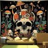 Cartoon Skull Floral Tapestry, Mushroom Leaves Skeleton Goth Garden Aesthetic Tapestries For Bedroom Game Room College