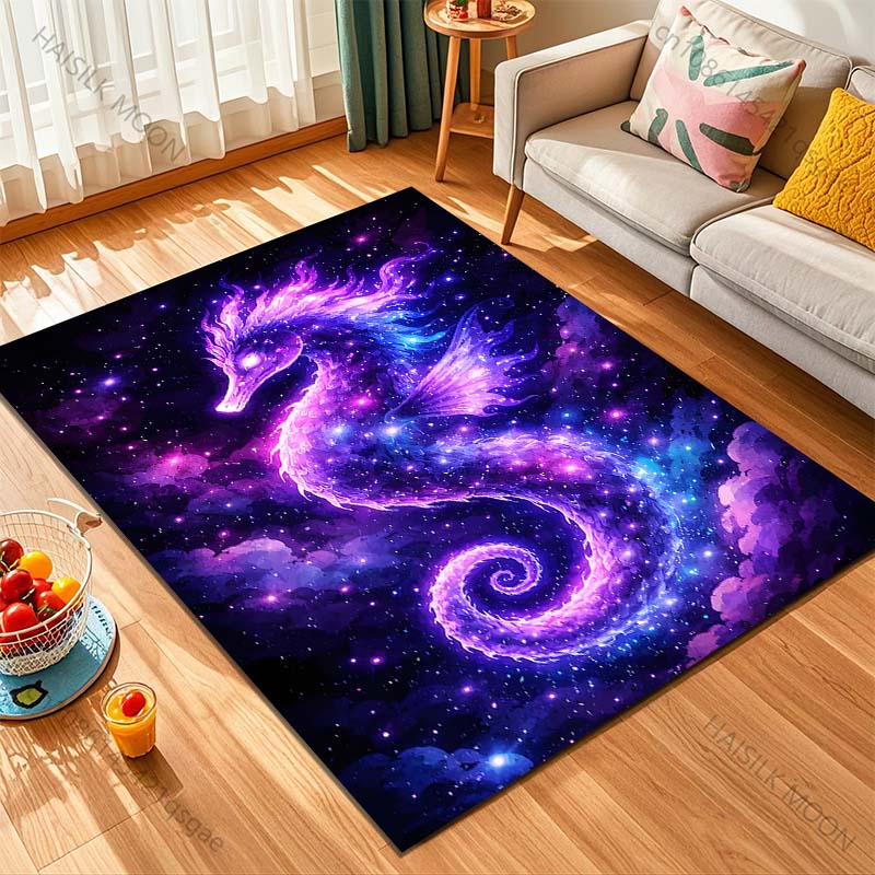 1PC Glowing seahorse in cosmos Print Carpet Rug for Living Room Bedroom Sofa Doormat Home Decor Non-slip Floor Mat