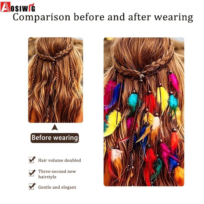Synthetische Handgeflochtene Bunte Feder-Simulations-Perücken-Zopf Böhmischer Stil Gummiband Haaraccessoire Geeignet für Damen-Partys