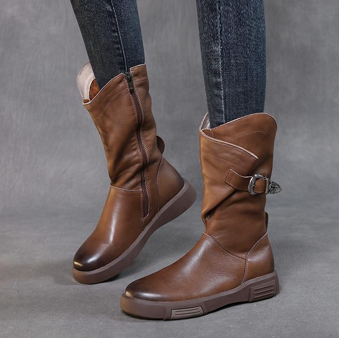 Mode Neue Retro PU Leder Ingle Stiefel Lange Stiefeletten Damen Knöchelstiefel Weiche Sohle Lederstiefel Flache Herbst- und Winterstiefeletten