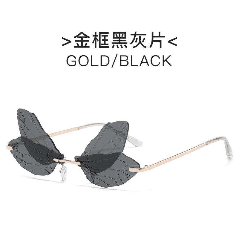 

New Fashion High Quality Dragonfly Wings Rimless Sunglasses Catwalk FemaleLuxury Funny Sun Glasses Shades for Women UV400