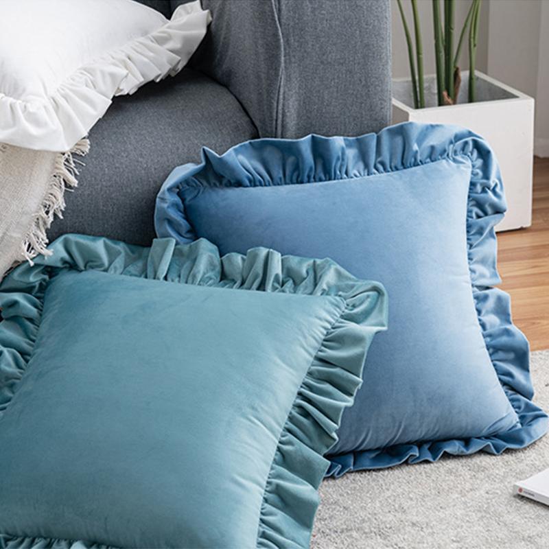 Velvet Cushion Cover Throw Pillow Cover With Ruffled Edge Soft Comfortable Pillowcase Office Home Living Room Bed Decor