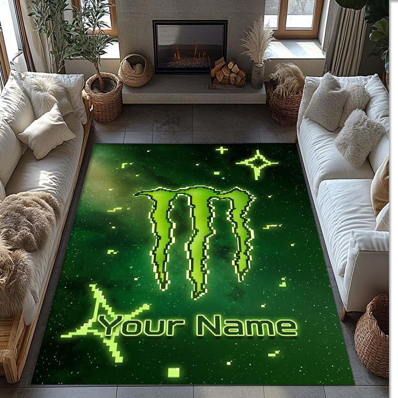 Tappeto Monster Energy Crystal Velvet, Tappetino Antiscivolo Personalizzato con Nome Testo per Arredamento Casa Regalo