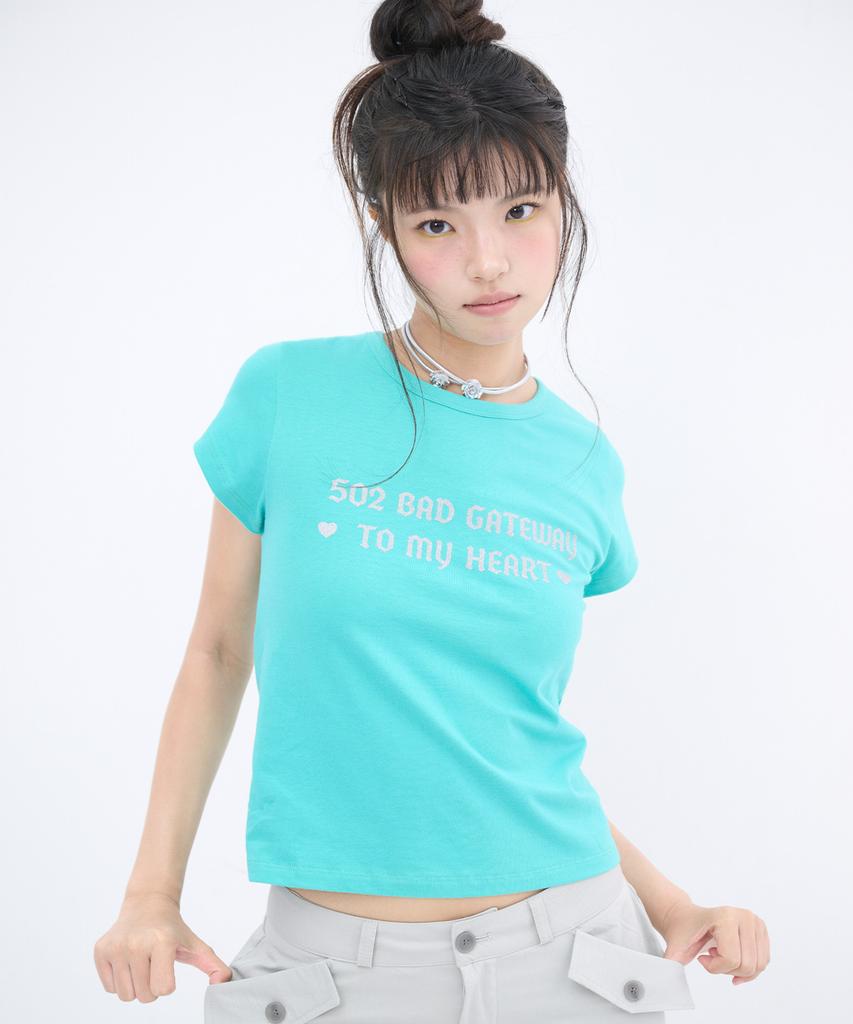Isjabaibeu 502 Glitter Lettering T Shirt - Mint