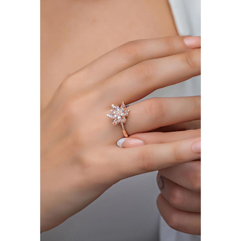 925 Sterling Silver Adjustable White Stone Lotus Flower Ring