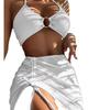 European and American Three-Piece Solid Color Backless Bikini with Drawstring
