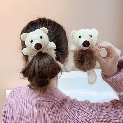 Cute Cartoon Plush Bear Hair Circle Doesn't Hurt Hair Headdress Children's Hair Tie Korean Version Hair Rope Marble Head Hair Ri