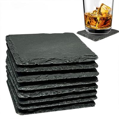 6Pcs Natural Slate Drink Coasters Black Stone Insulation Cup Coaster for Coffee Table, Home Kitchen, Bar