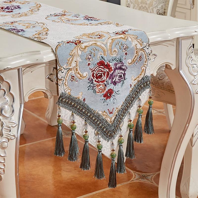 Big Patterns Table Runner Chinese Blue Table Flag Tea Table Close Tv Cabinet Cover Cloth with Tassels