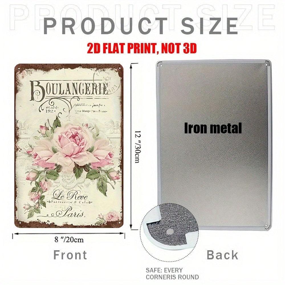 Retro French Bakery Rose Metal Wall Art Sign