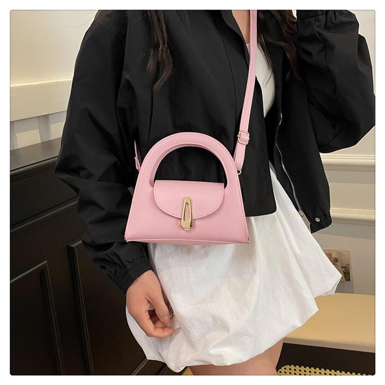 Chic Solid Color Faux Leather Shoulder Bag, Women's Semi Circle Handbag with Snap Lock, Trendy Commute Crossbody Purse CLE