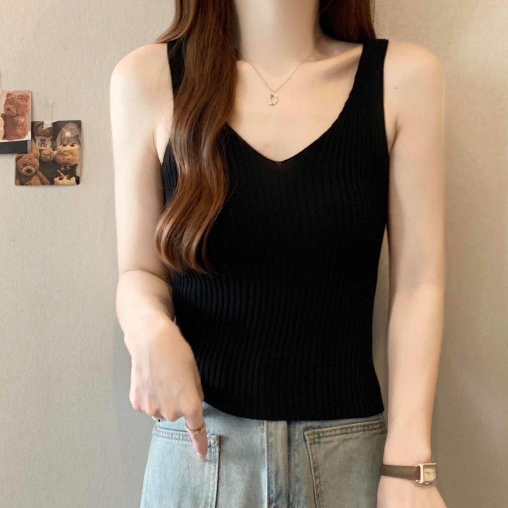 Summer Women's Knitted Vest Camisole: Sweet V-neck Sleeveless Top