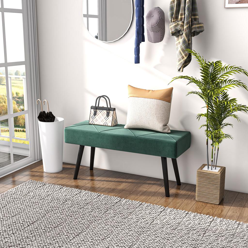 End of Bed Bench with X-Shape Design and Steel Legs, Upholstered Hallway Bench for Bedroom, Green