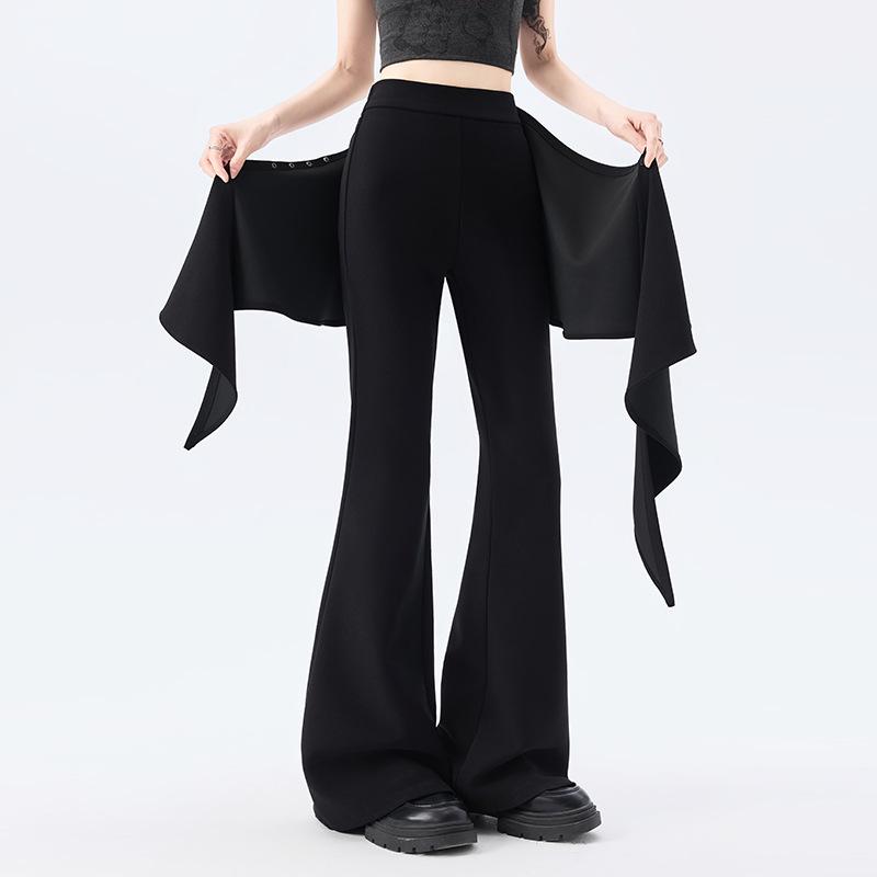 Women's 2026 Spring High-waisted Micro-flare Pants with Ribbon Detail: Slimming, Elastic, and Stylish